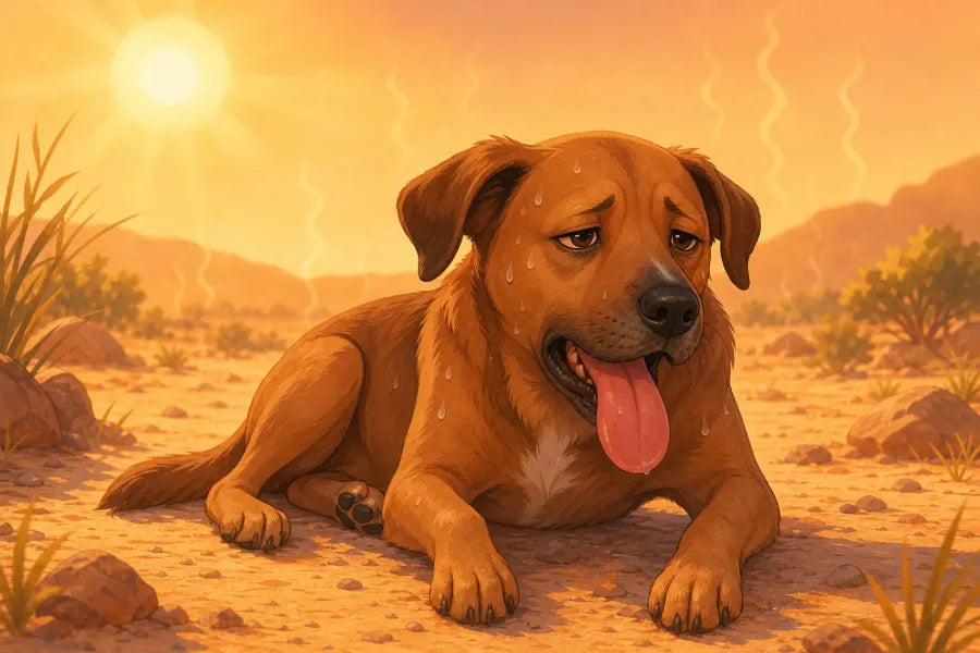 Dog overheating without a cooling mat — panting in summer heat